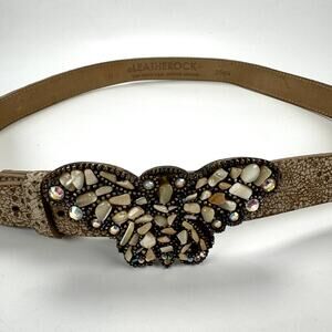 Vintage Leatherock Butterfly Buckle Genuine Leather Cream Boho Belt Size M